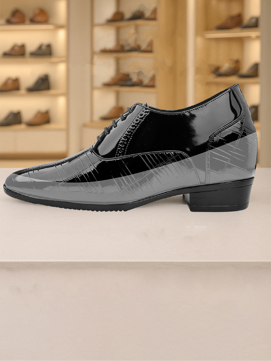 Bxxy Men 9 Cm Hidden Height Increasing Patent Material Formal Oxford Lace-up Shoes