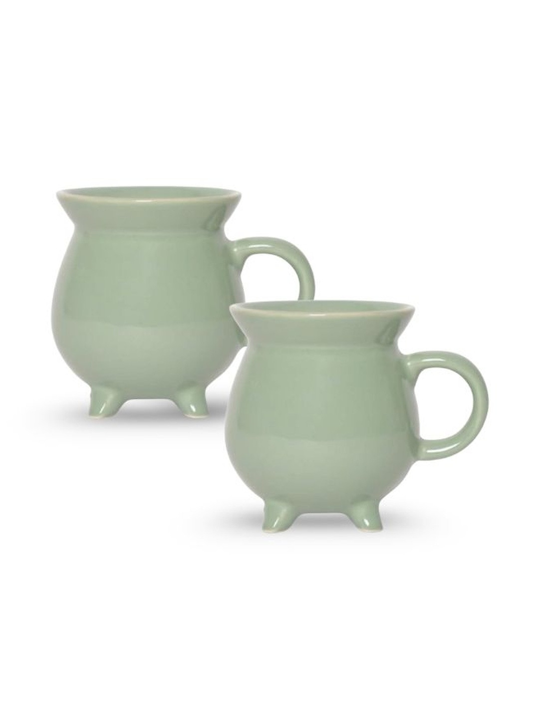 U & U Unique Utilities Olive Green Ceramic Dishwasher Safe Glossy 2 Pcs Mugs -340 ml Each