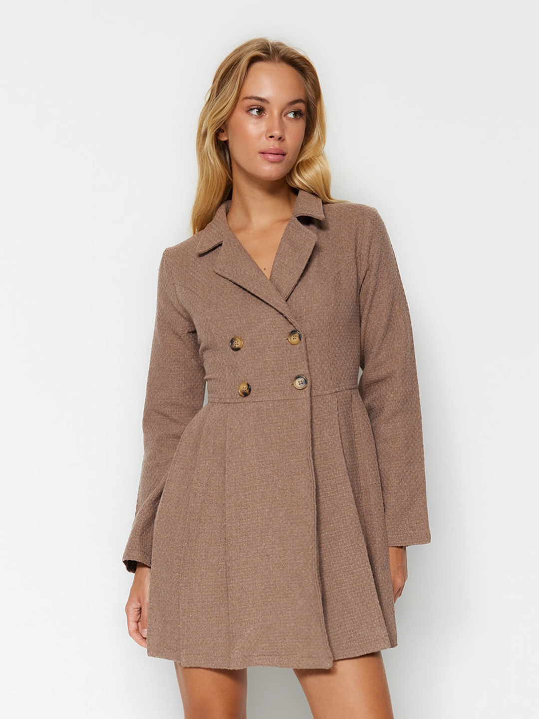 Trendyol Shirt collar Long sleeves Shirt Mini Cotton Dress
