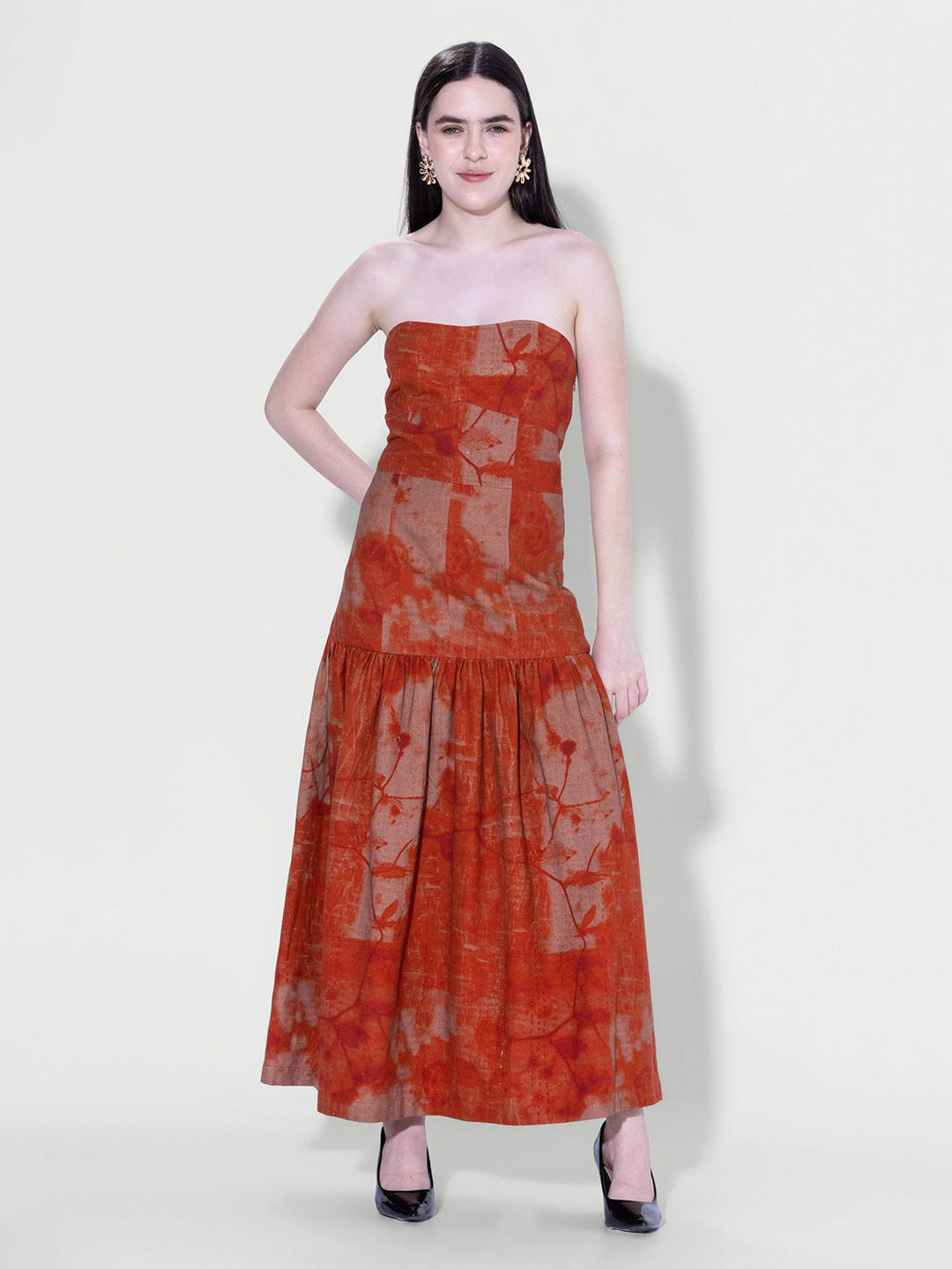 DaKauz Women Abstract Printed Strapless Bandeau Maxi Dress