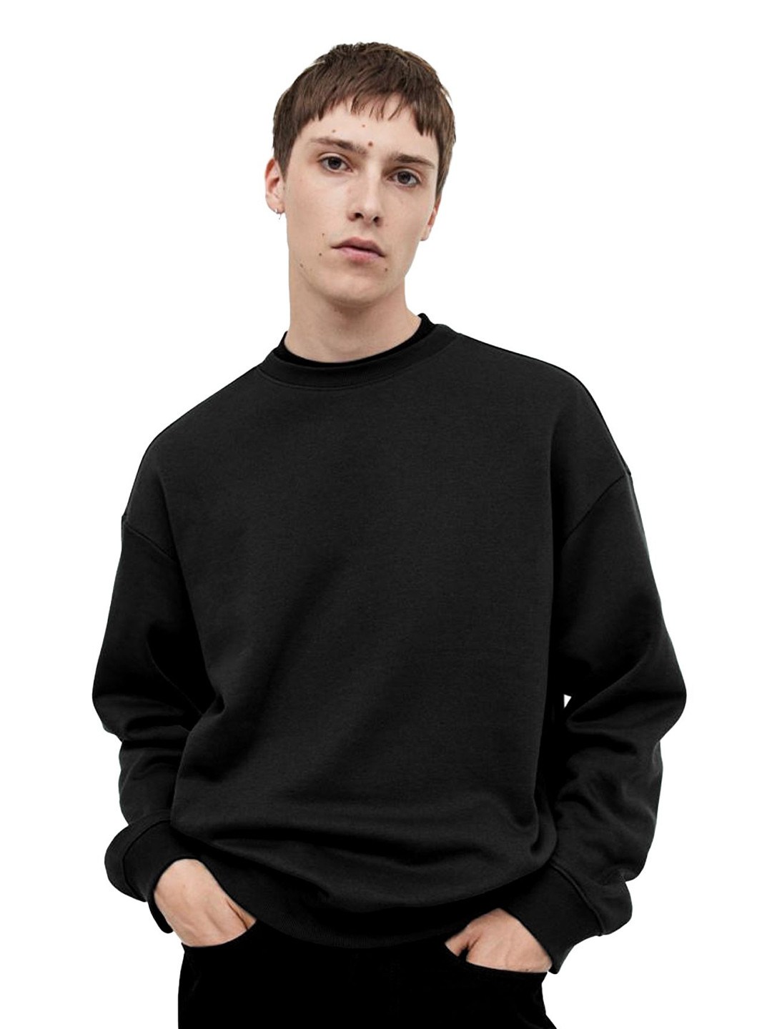 SONIBROS Men Black Wool Blend Round Neck Full Sleeves Pullover Sweatshirt