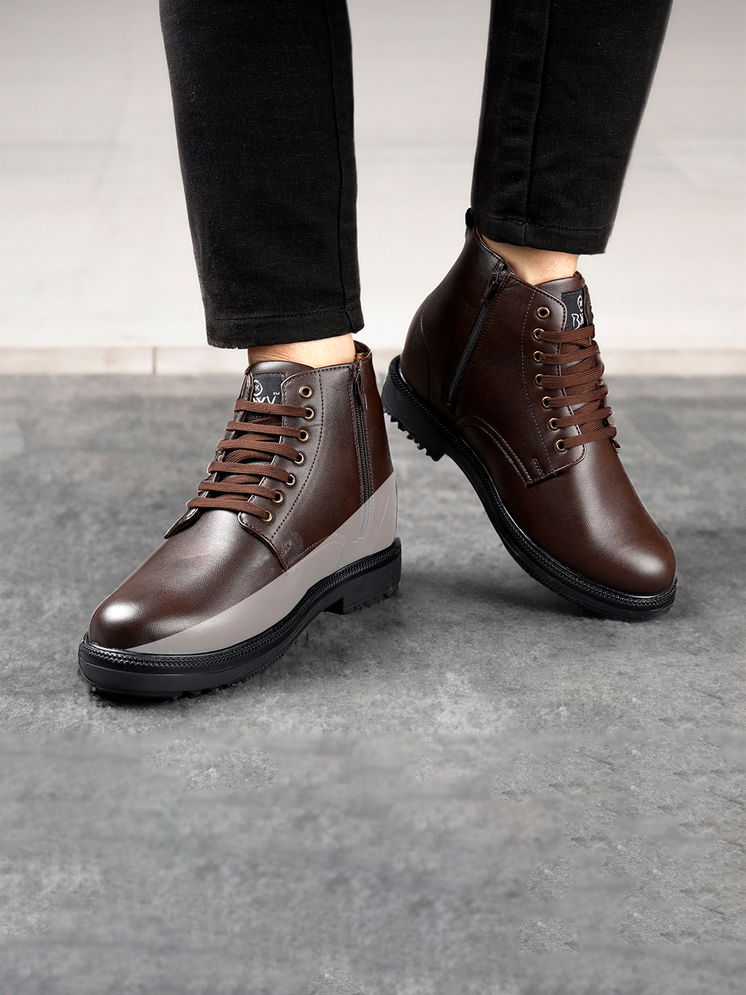 Bxxy Men Brown Side-Zipper Hidden Height Increasing Casual Shoes