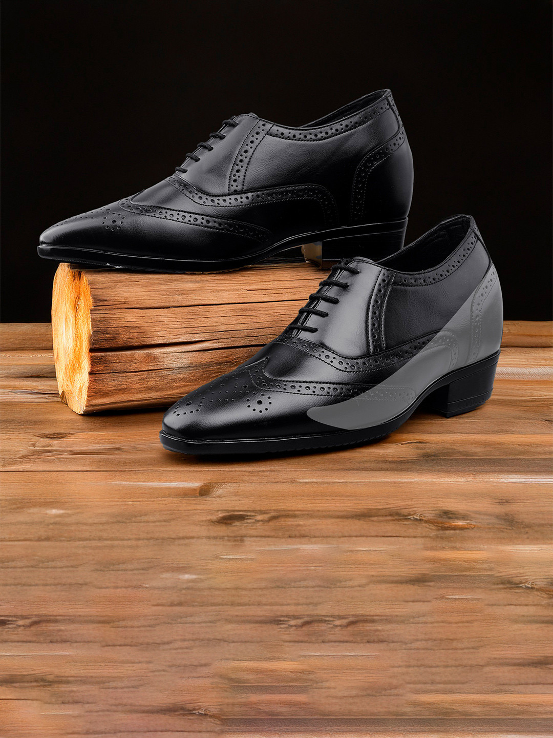 Bxxy Men Hidden Elevator Height Increasing Faux Leather Formal Full Brogue Lace-up Shoes