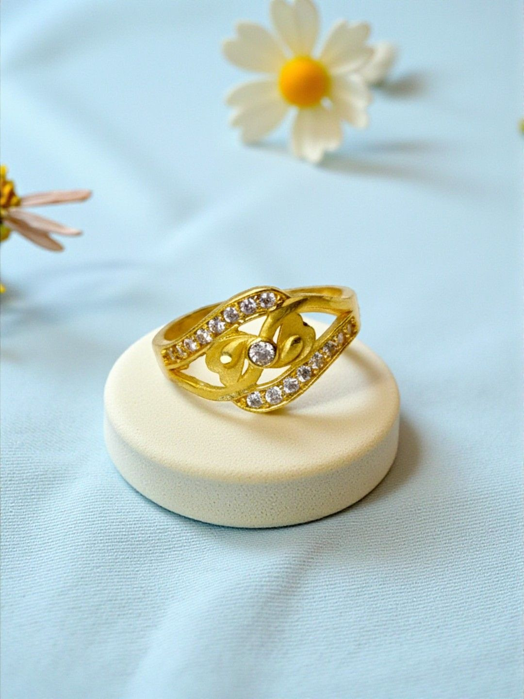 AccessHer Gold Plated American Diamond Studded Skin Friendly Bow Shape Finger Ring