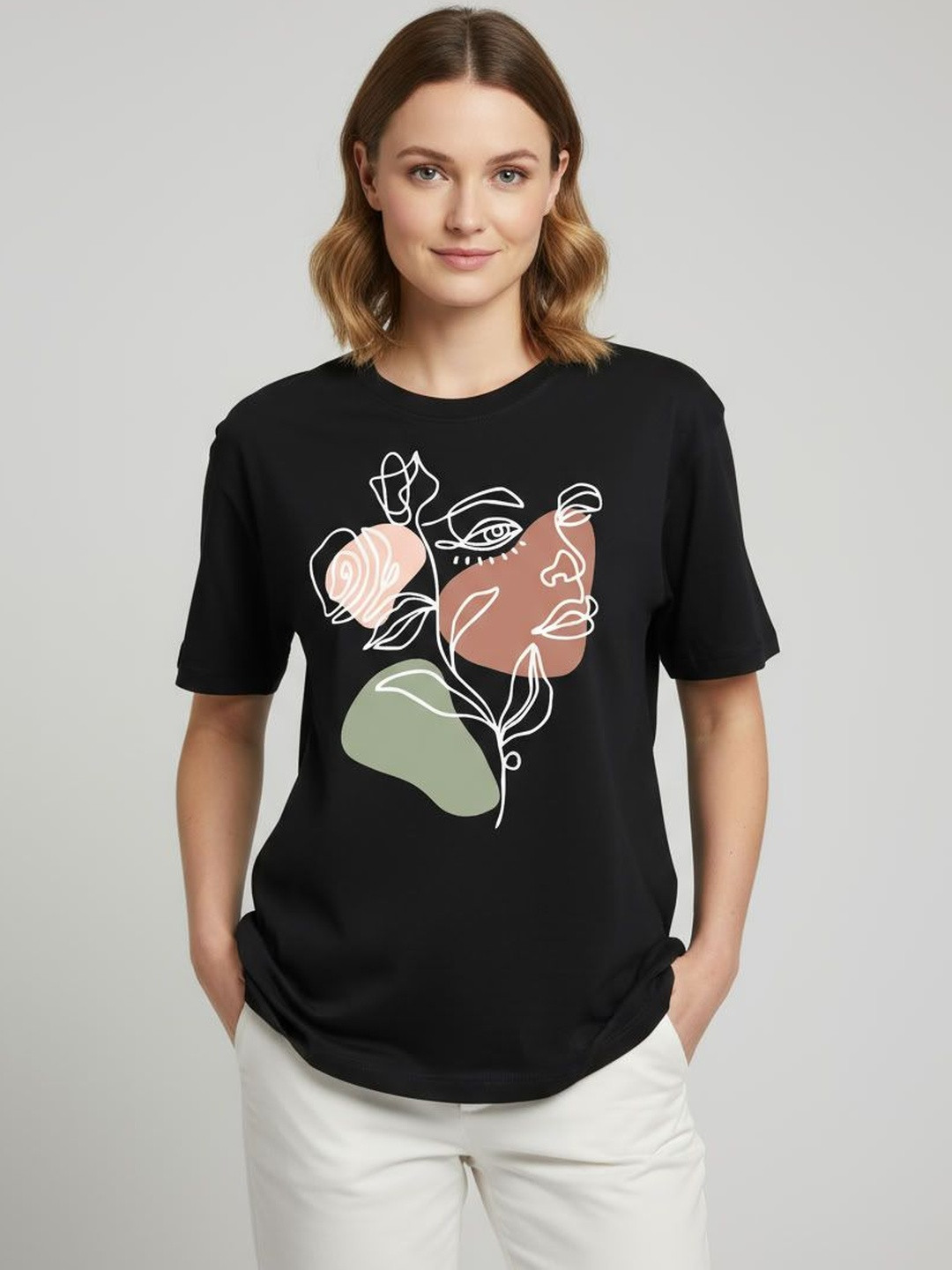Calm Down Abstract Printed Drop Shoulder Cotton T-shirt