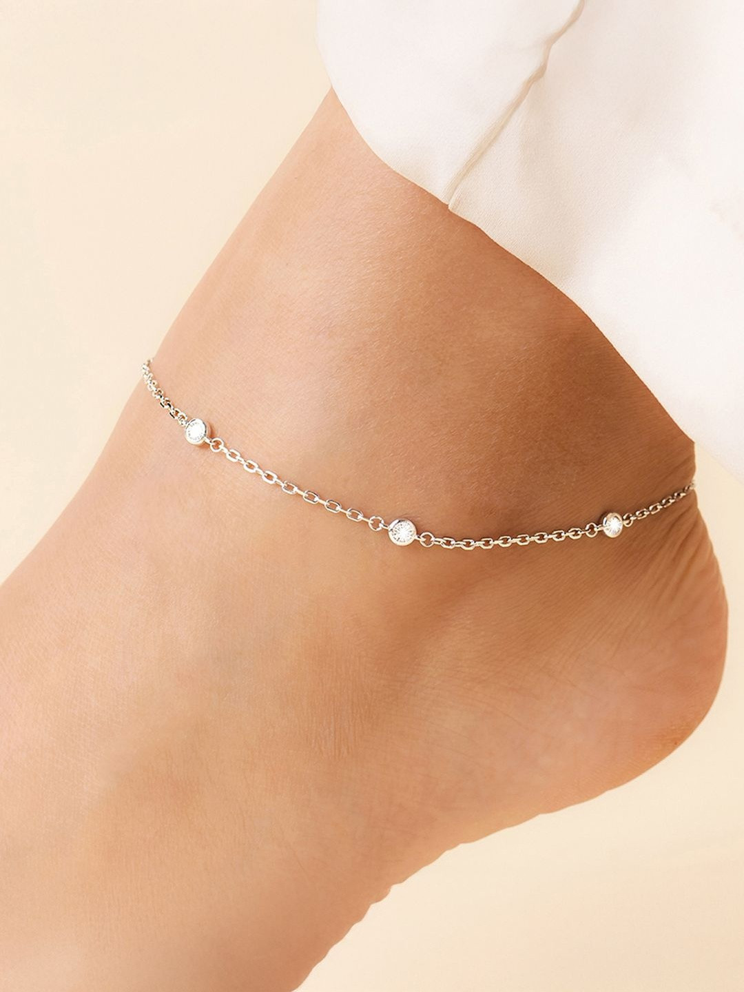 Zavya Dots of Light Sterling Silver Rhodium-Plated Artificial Stones Studded Anklet