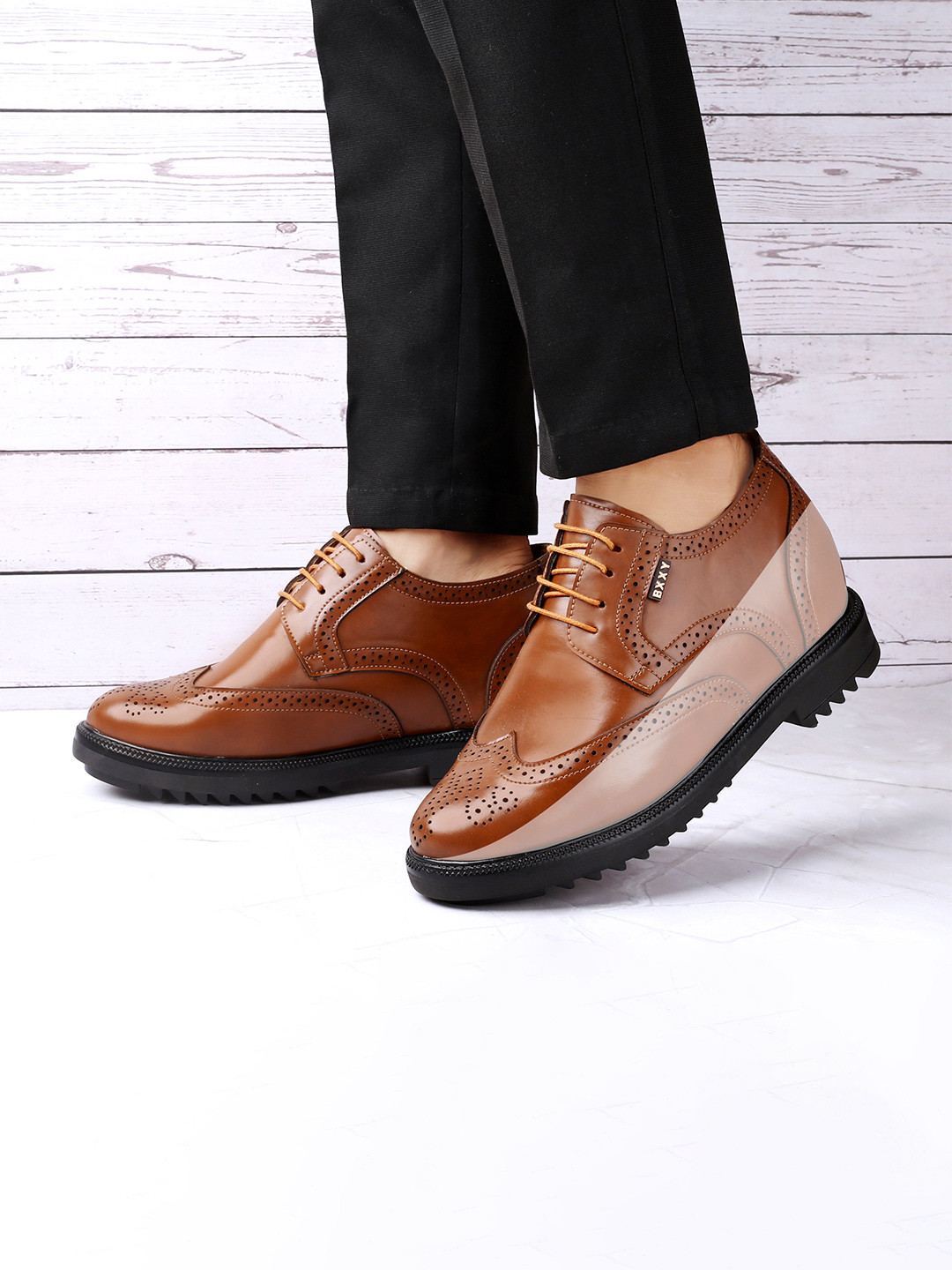 Bxxy Men Hidden Elevator Formal British Full Brogue Lace-up Shoes