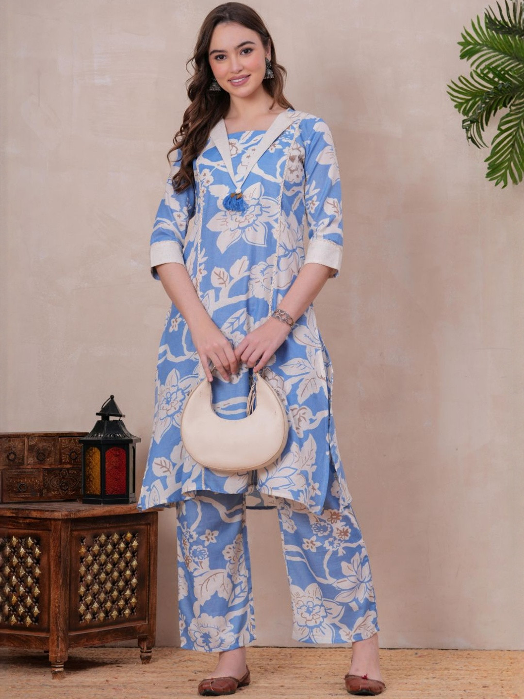 OH MI DIOS Blue & White Printed Cotton Co-Ords Set