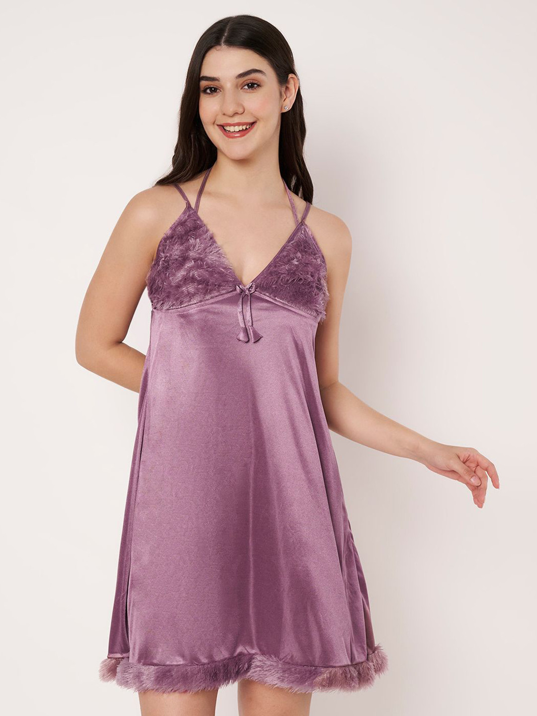 ETC Women Halter Neck Silk Nightdress