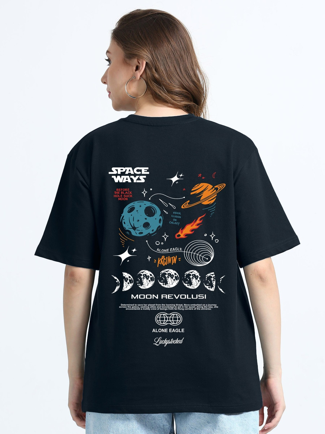 ALONE EAGLE Graphic Printed Round Neck Short Sleeves Oversized Cotton T-shirt