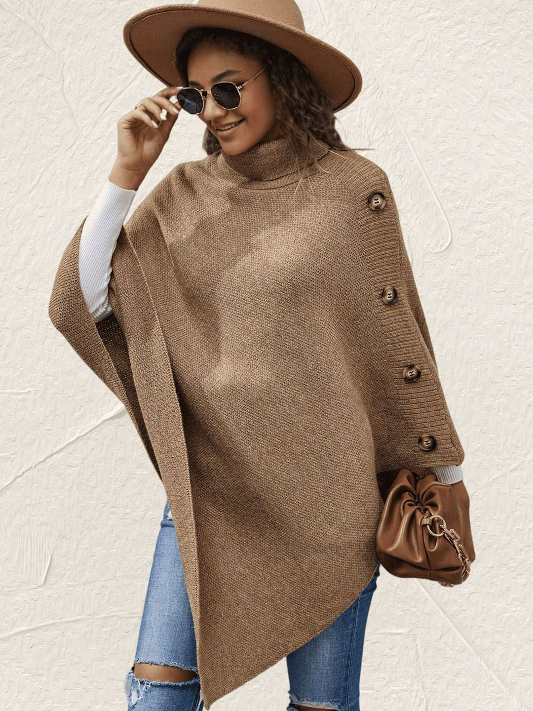 StyleCast Women Solid Winterwear Turtle Neck Poncho Sweaters