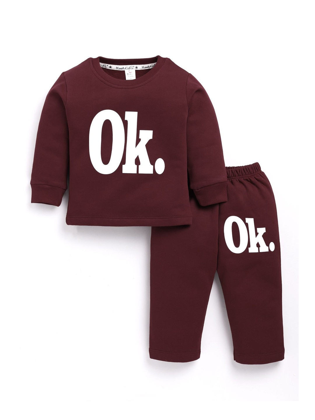 MooNKids Kids Printed Pure Cotton Top With Super Brushed Fleece Pyjamas