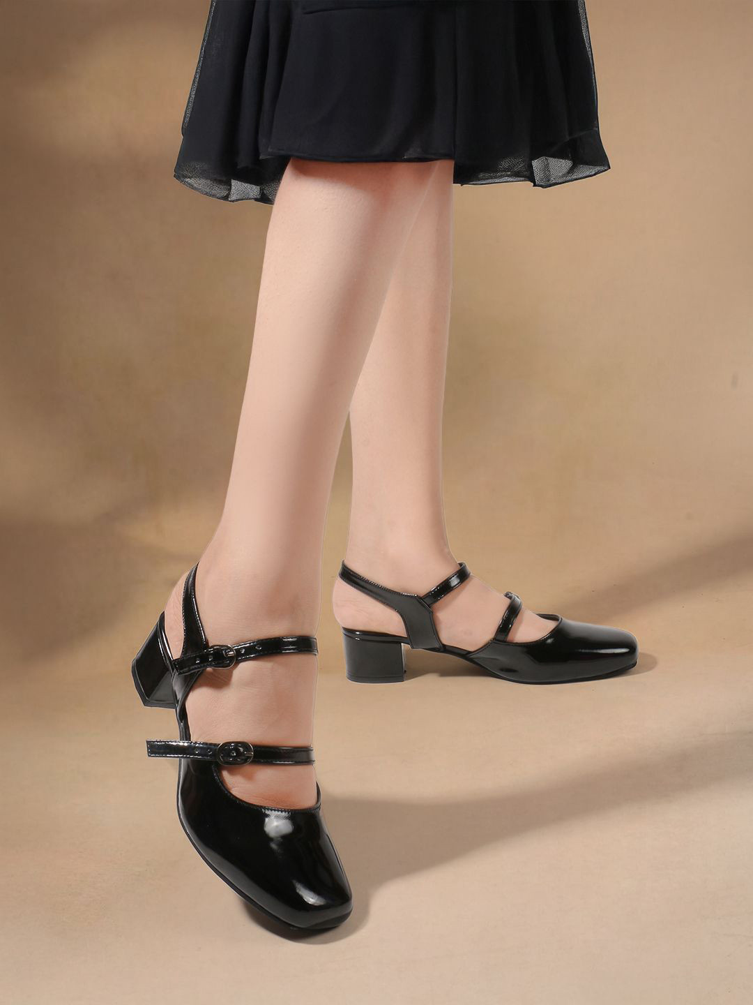 Chemistry Women Black Block Heels Mary Jane Sandals