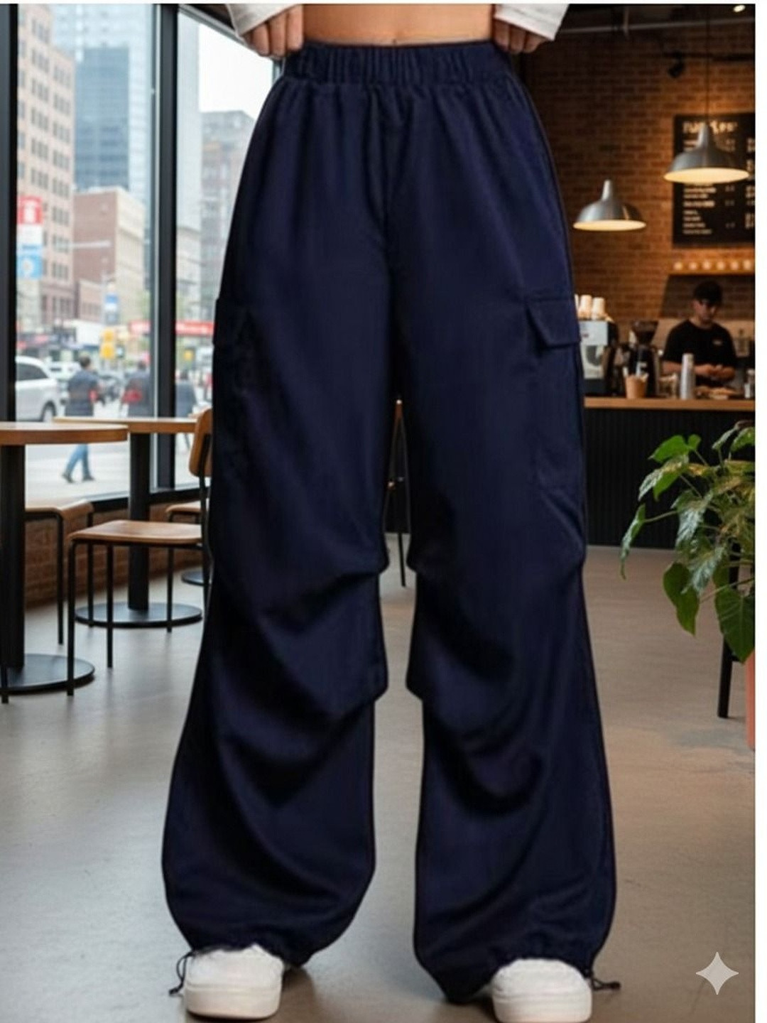 BROADSTAR Women Smart High-Rise Baggy Fit Parachute Korean Pants