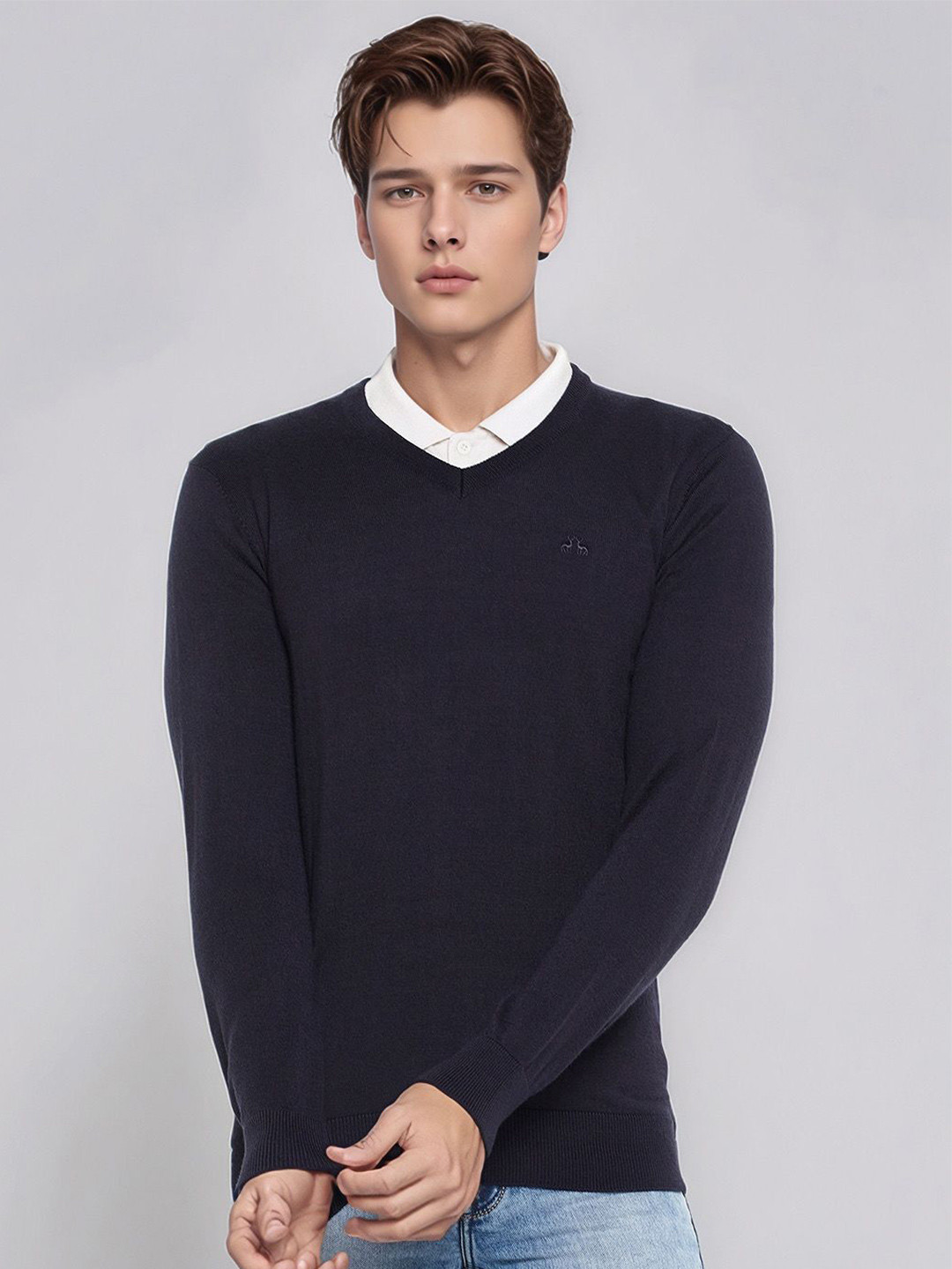 98 Degree North Men V-Neck Long Sleeve Woollen Pullover