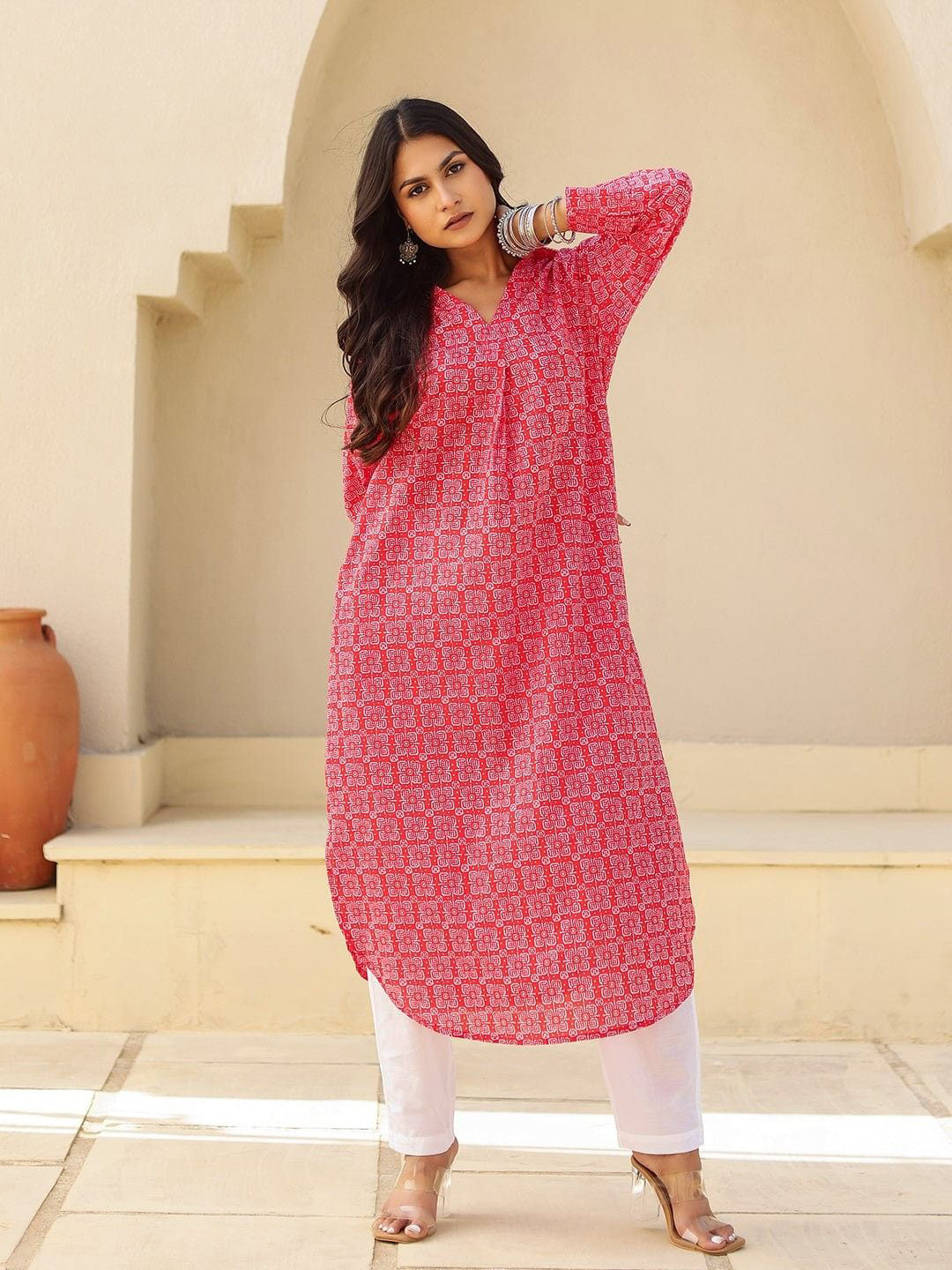 The Kaftan Company Floral Printed Shirt Collar Cotton A-Line Kurta