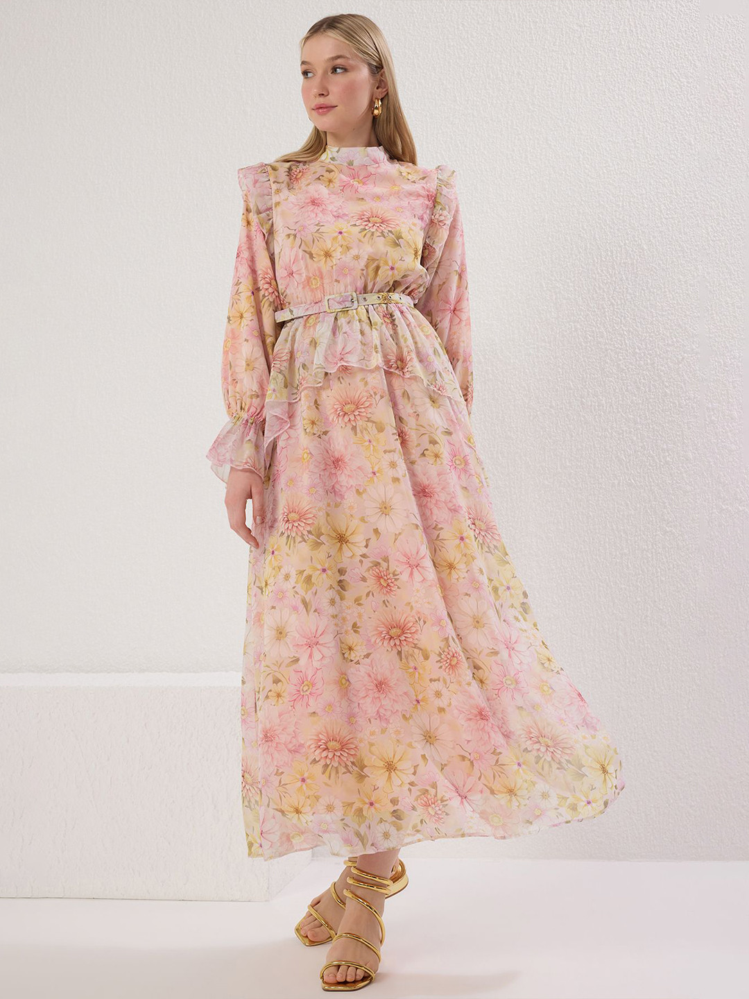 Trendyol Floral Printed High Neck Puff Sleeves Maxi Dress