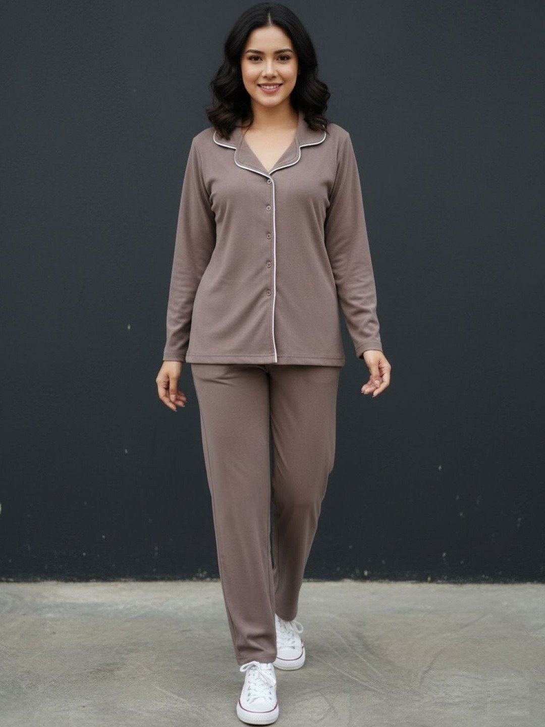 Wineberry Shirt With Pyjamas Night suit