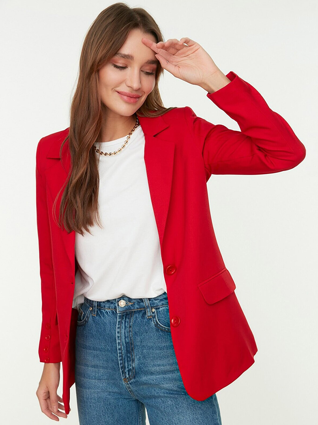 Trendyol Notched Lapel Long Sleeves Single-Breasted Cheery Red Blazer