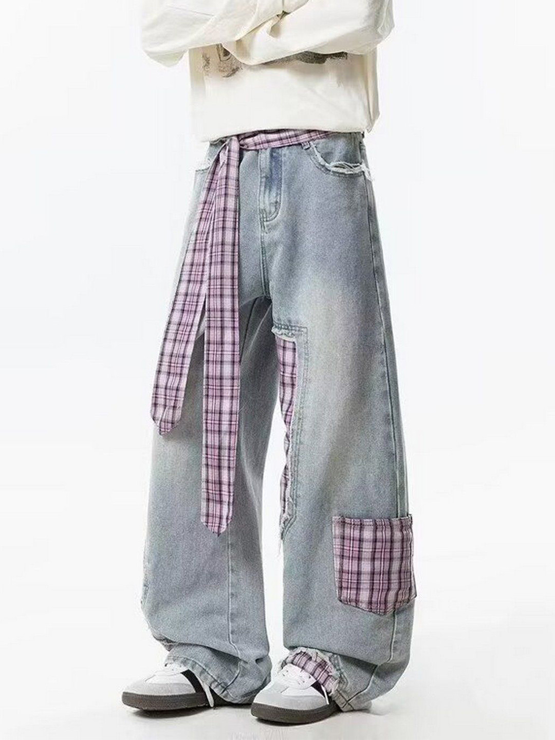 StyleCast Men Mid-Rise Light Fade Mid-Rise Patchwork Wide-Leg Denim