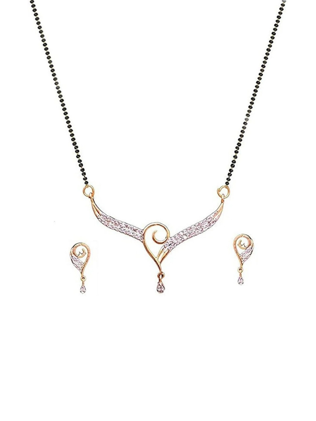 arjun navratn Artificial Stone-Studded & Beaded Mangalsutra With Earrings