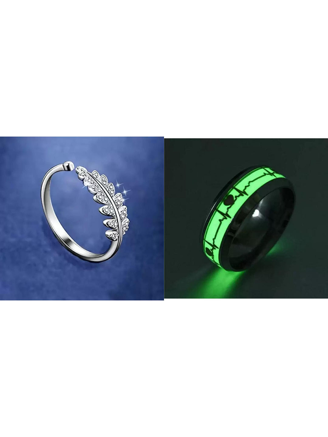 Teeragaj Set Of 2 Leaf Design & Night Dark Rings