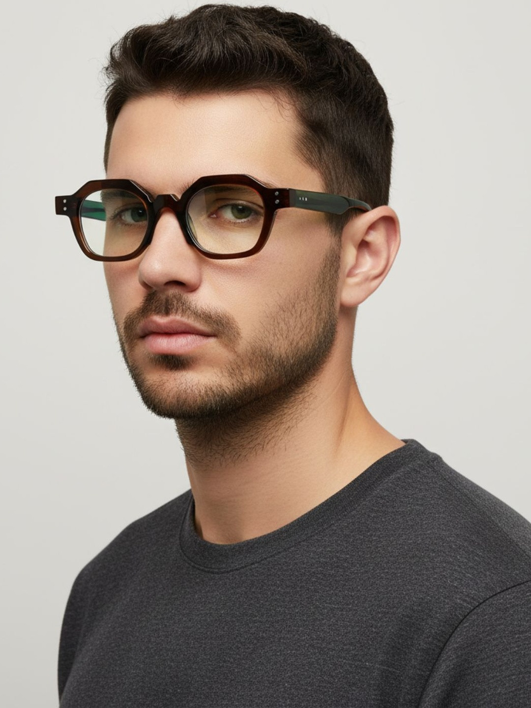 goglassic Unisex Clear Lens & Green UV Protected Lens Round Sunglasses