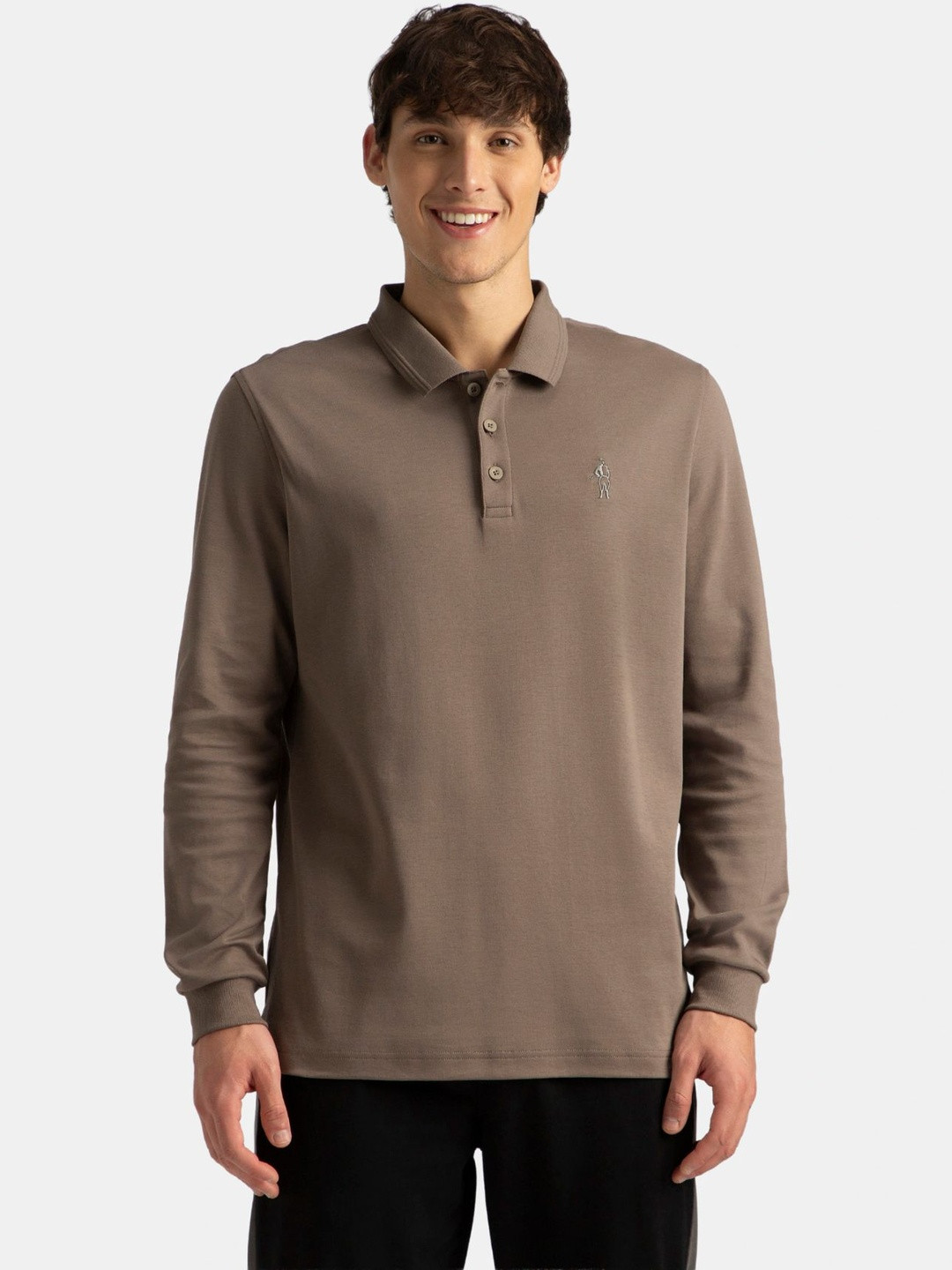 Jockey Super Combed Cotton Rich Solid Full Sleeve Polo T-Shirt with Ribbed Cuffs - 3914