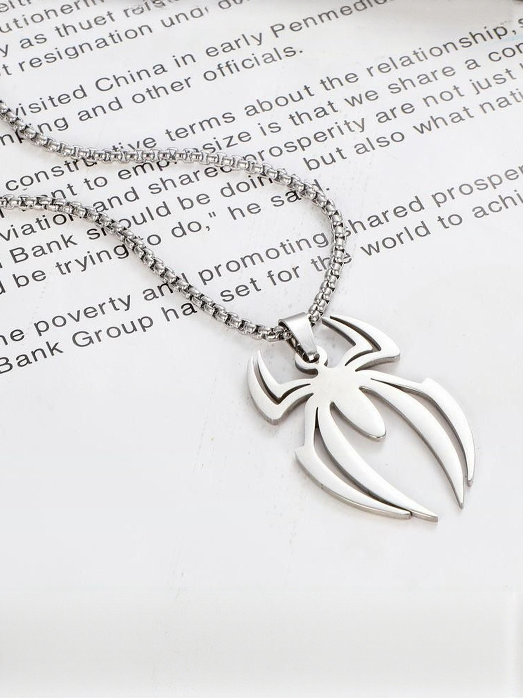 Adornity Men Stainless Steel Silver-Plated Spider Design Pendant