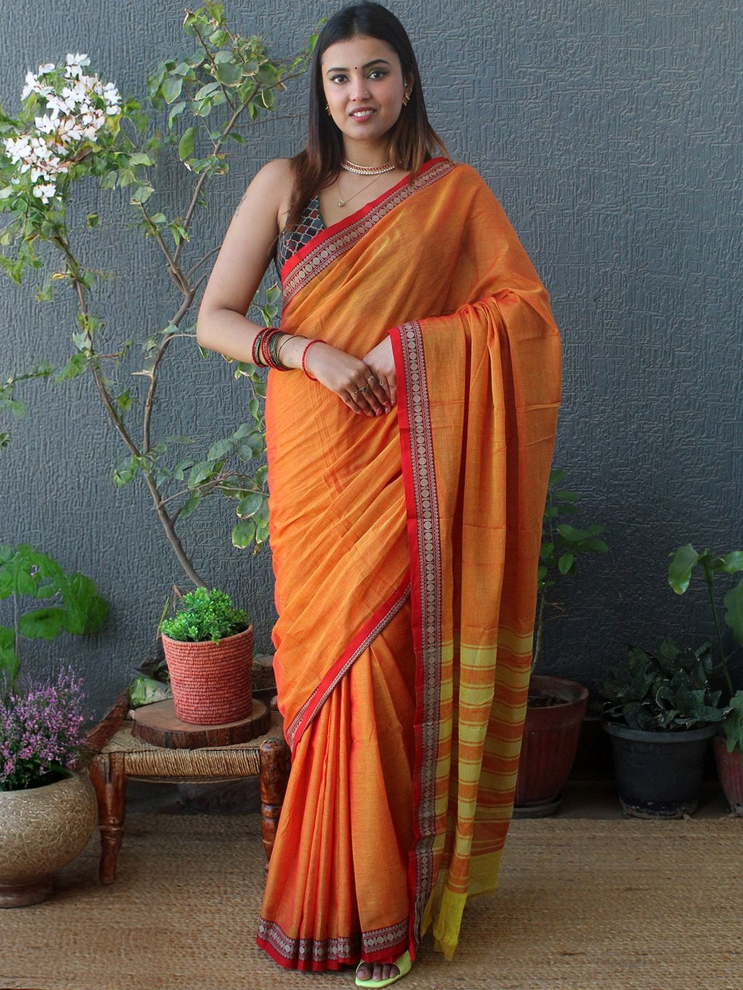 Weaves of Tradition Woven Design Border Pure Cotton Narayan Peth Saree
