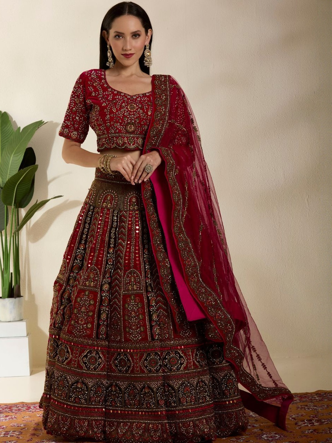 DESIGN ELEMENTS Embroidered Sequinned Semi-Stitched Lehenga & Blouse With Dupatta