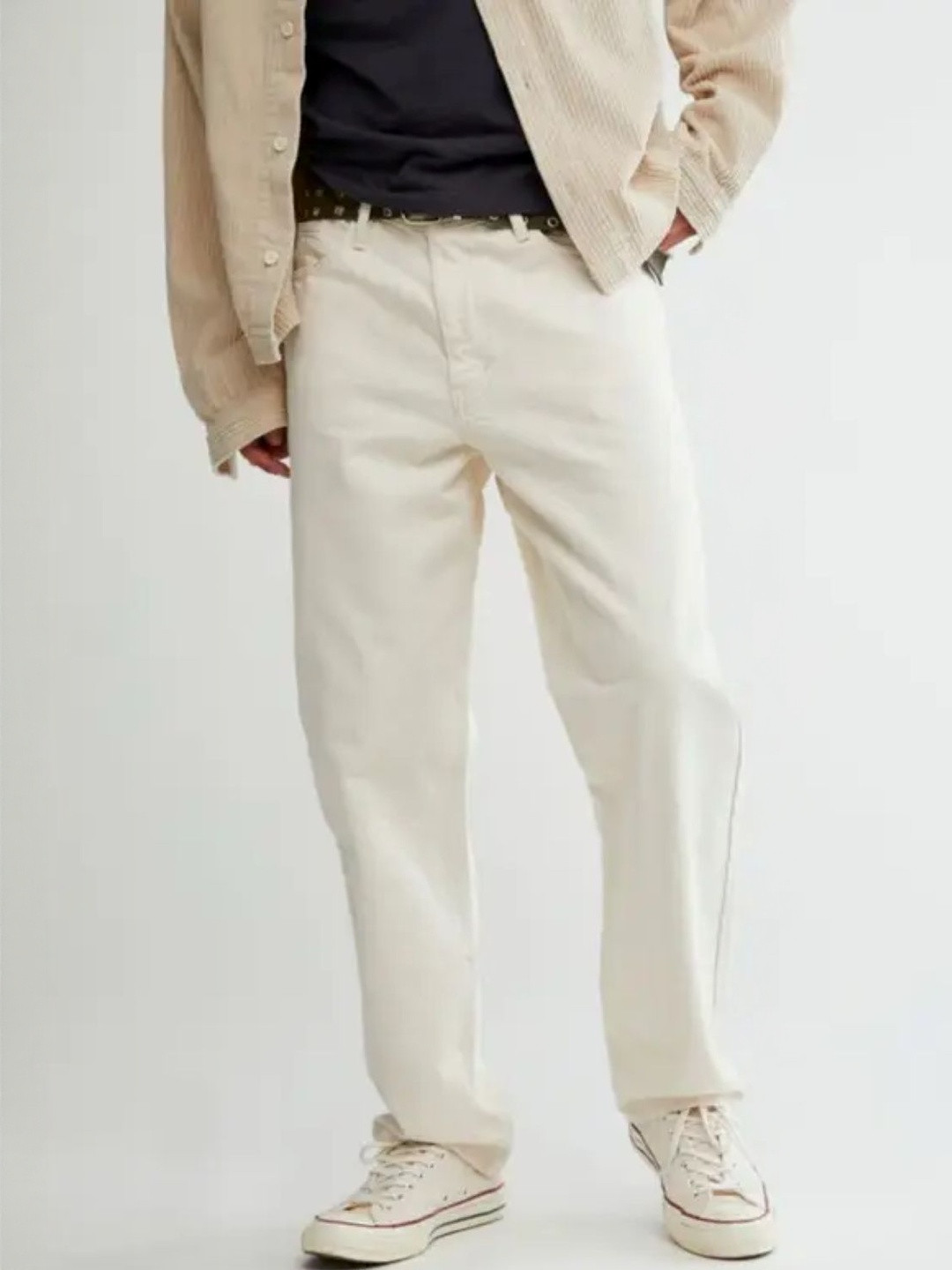 LINARIA Men Classic Regular Fit Baggy Mid-Rise Cotton Jeans