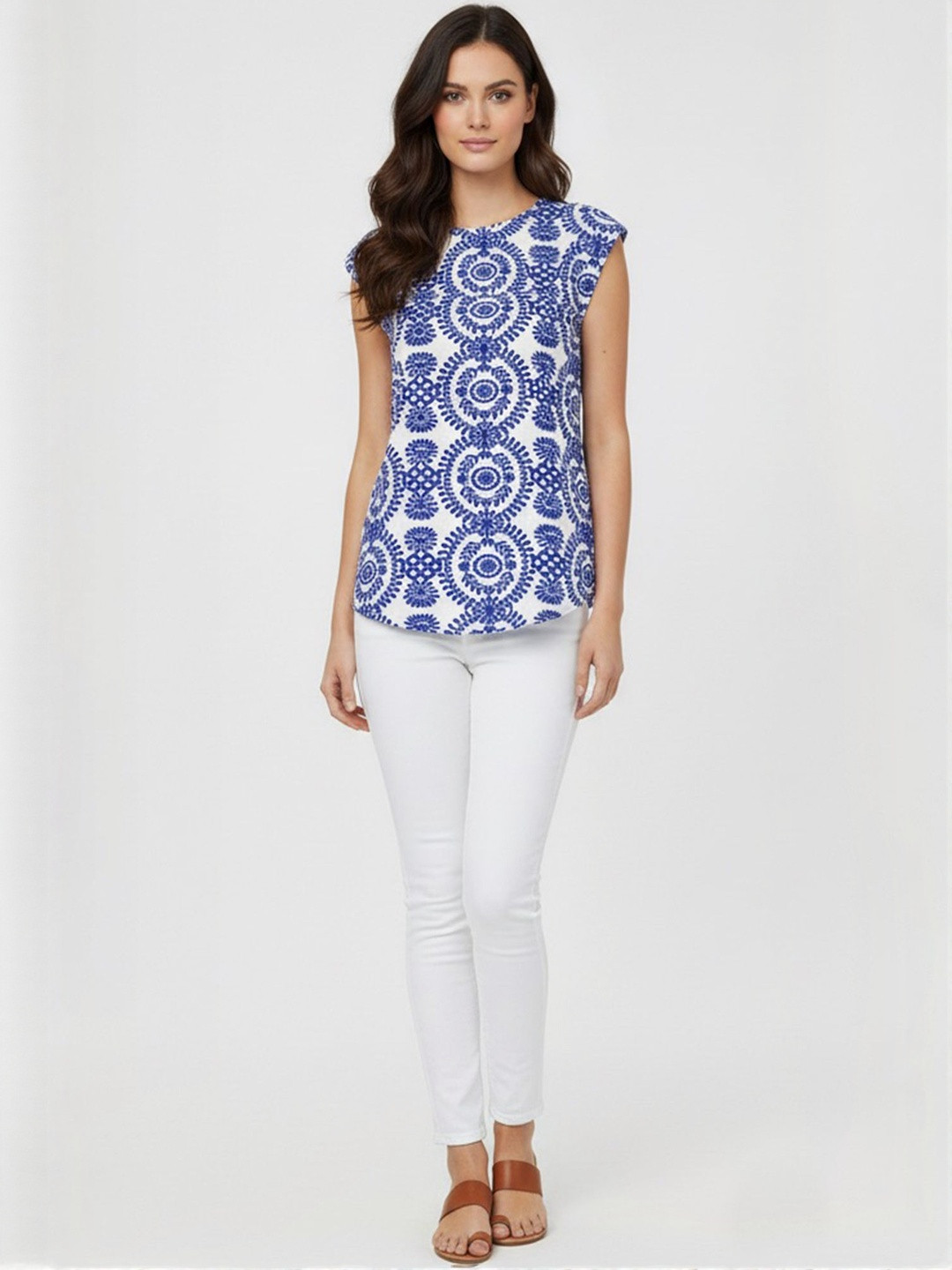 LULU & SKY Women Ethnic Printed Round Neck Sleeveless Top