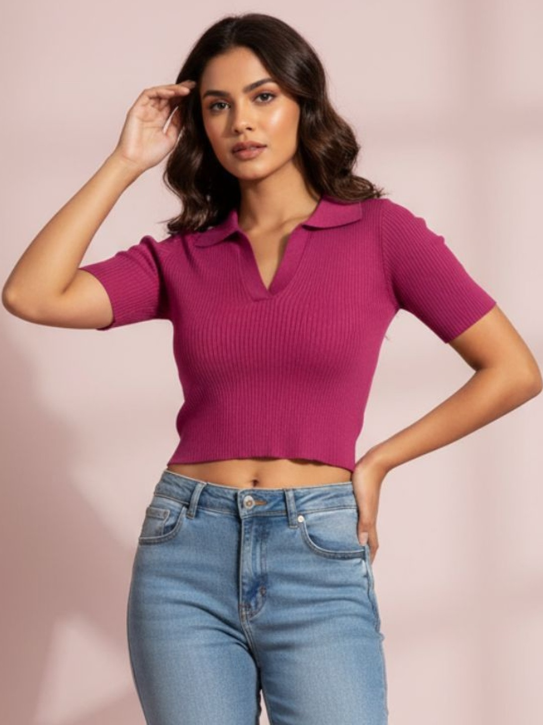 MARC LOUIS Women Ribbed Regular Crop Top