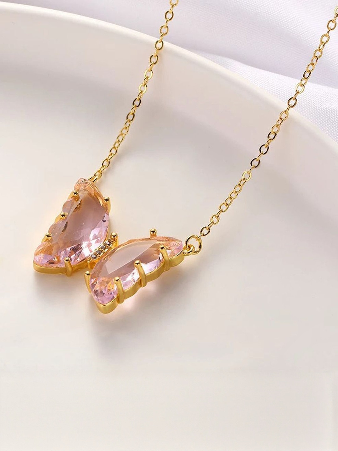 TheVineGirl Single Layered Crystal Studded Butterfly Shaped Minimal Necklace