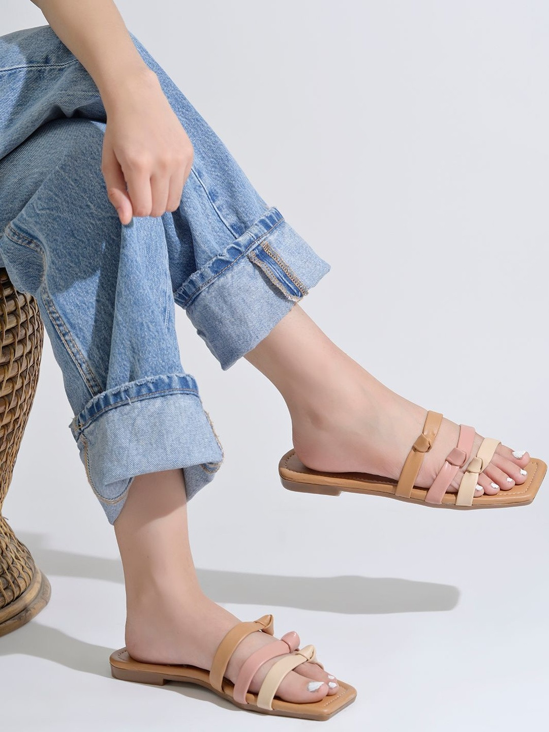 SZN Women Textured Open Toe Flats