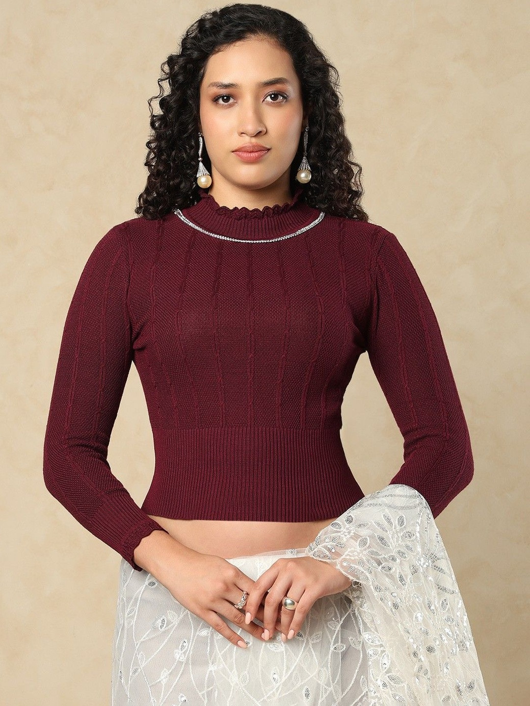 SALWAR STUDIO Turtle Neck Full Sleeves Winter Blouse