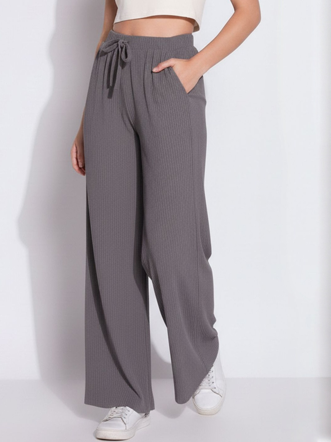 DTR FASHION Women Comfort Wide Leg High-Rise Trousers