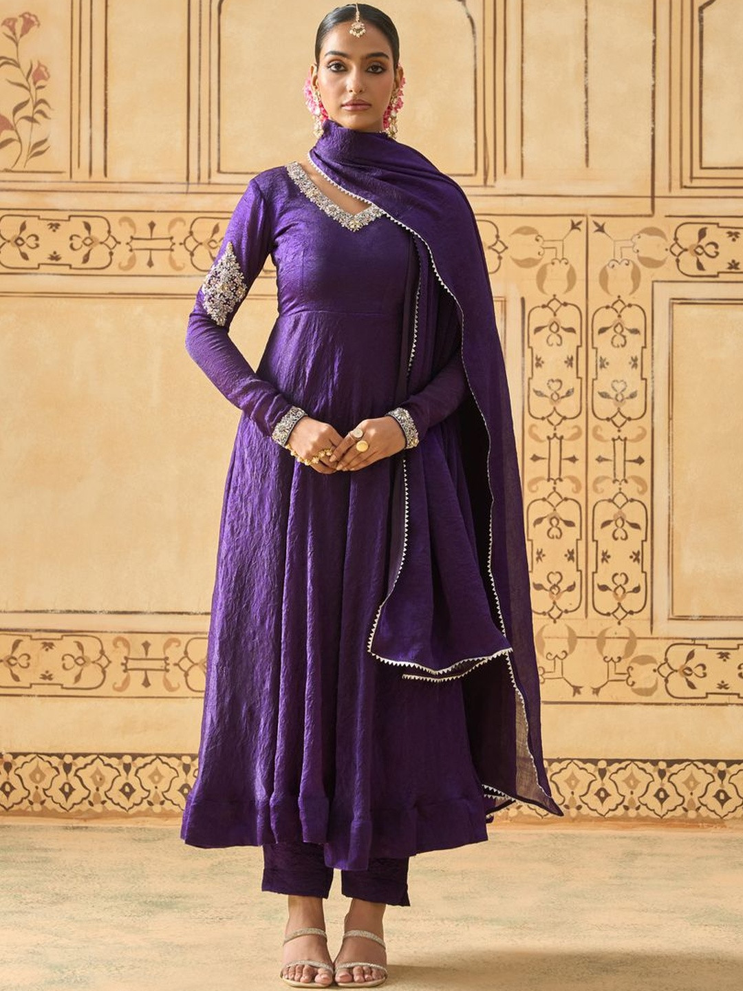 Fiorebymalar Embroidered Empire Beads & Stones Anarkali Kurta With Trousers & Dupatta