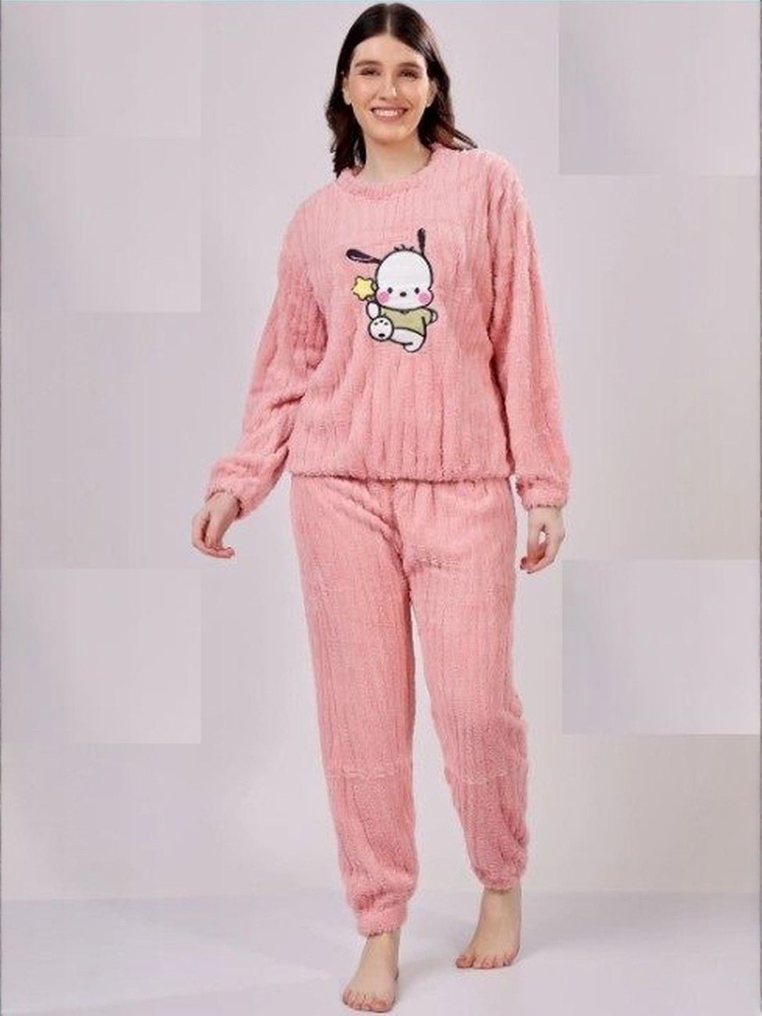 Belfry Women Graphic Printed Round Neck Sweatshirt With Trouser Winter Wear Night Suit Set