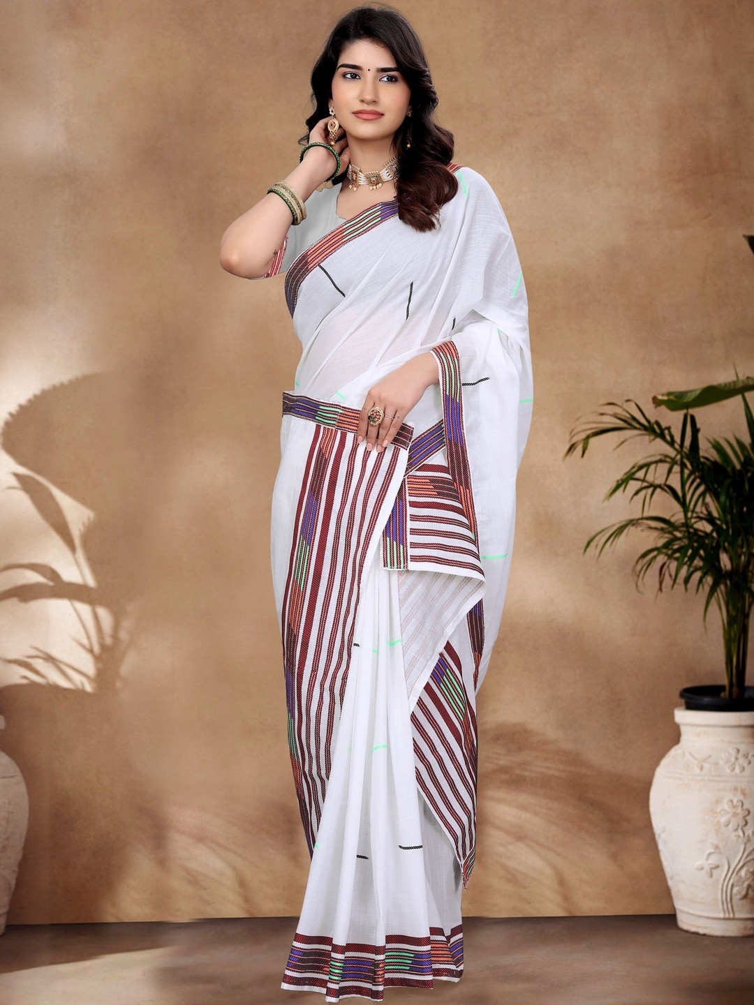 KAMDAR Woven Design Zari Mekhela Sador Saree with Blouse Piece