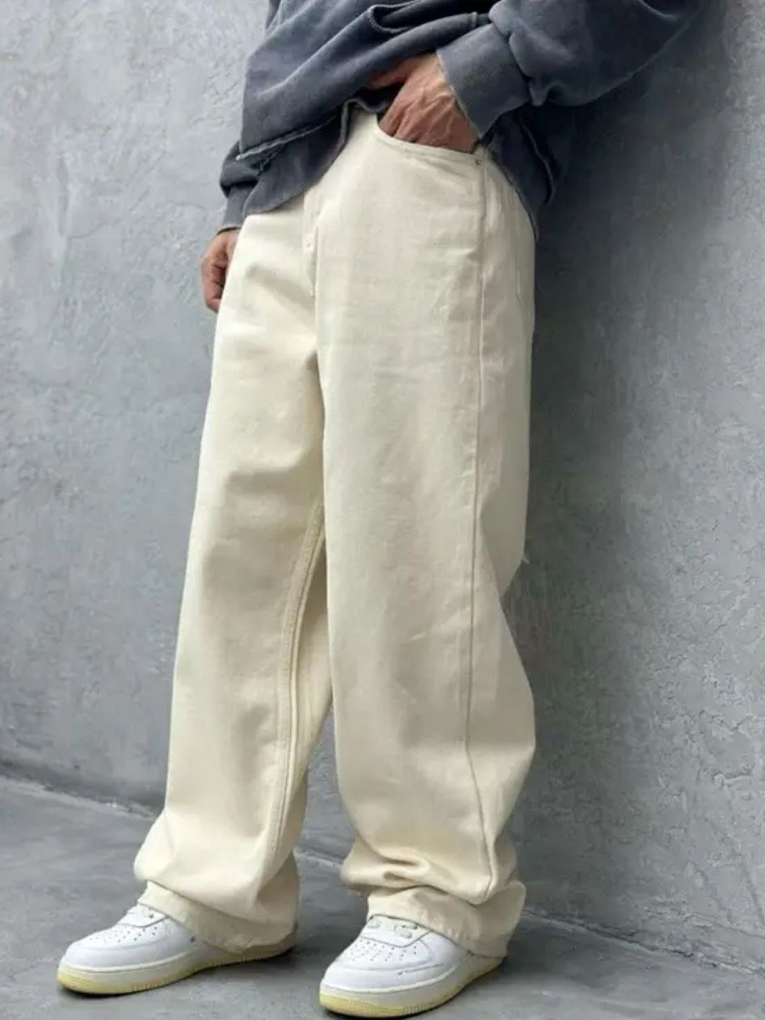 LINARIA Men Classic Baggy Fit Mid-Rise Cotton Stretchable Jeans