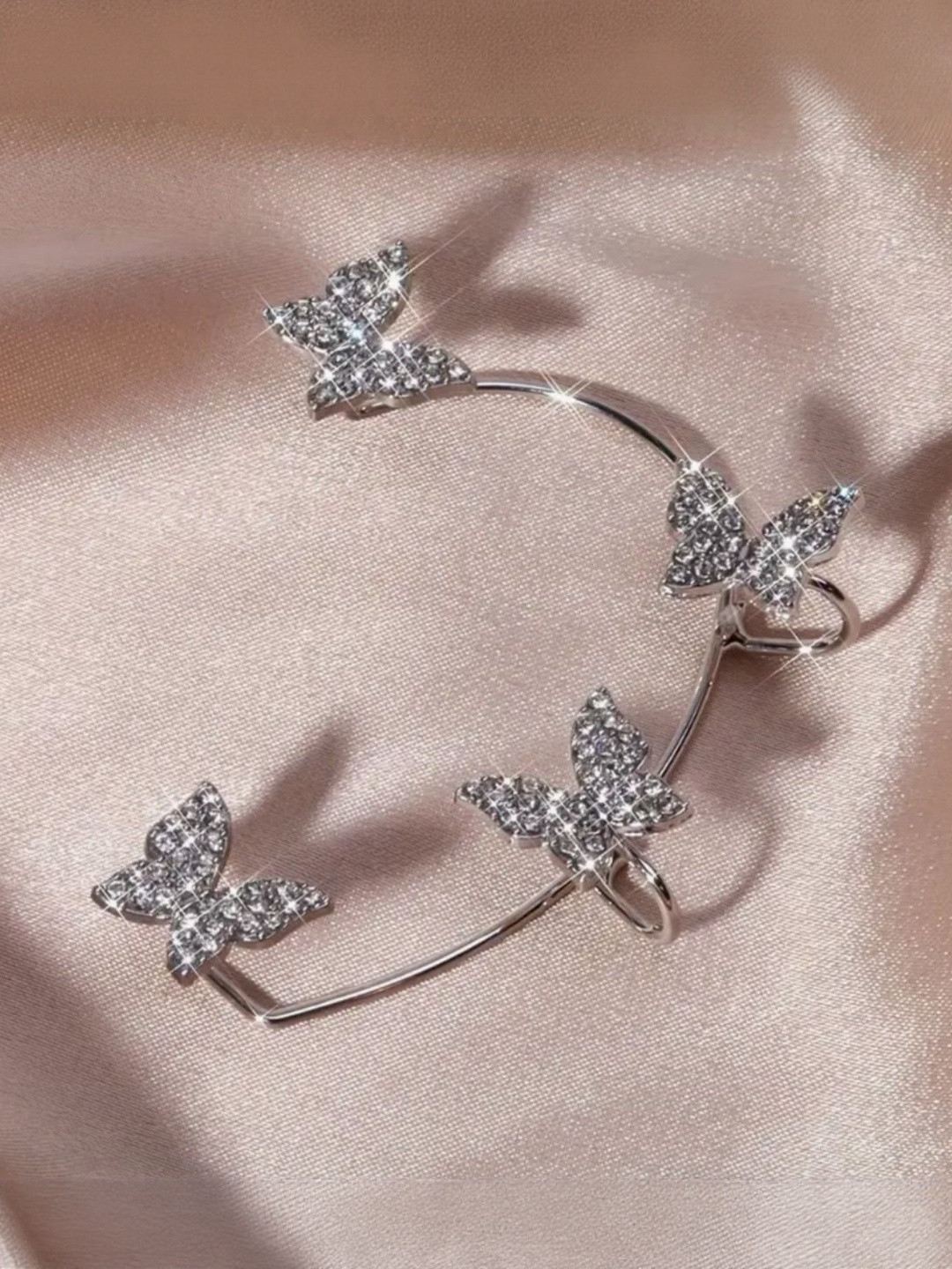 DressBerry Silver Plated Cubic Zirconia Studded Korean Animal Shaped Ear Cuffs