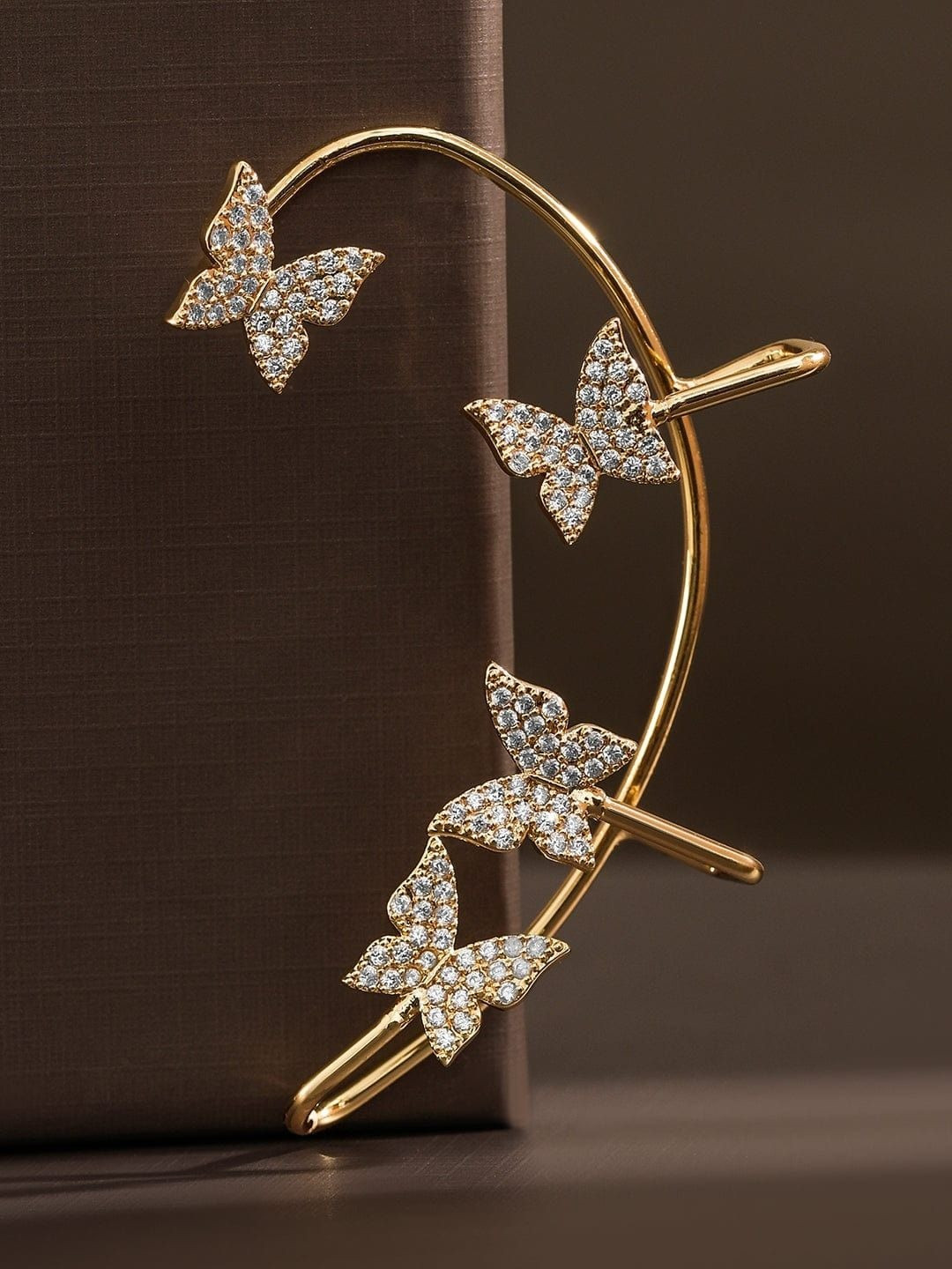 DressBerry Gold Plated Cubic Zirconia Studded Korean Animal Shaped Ear Cuffs