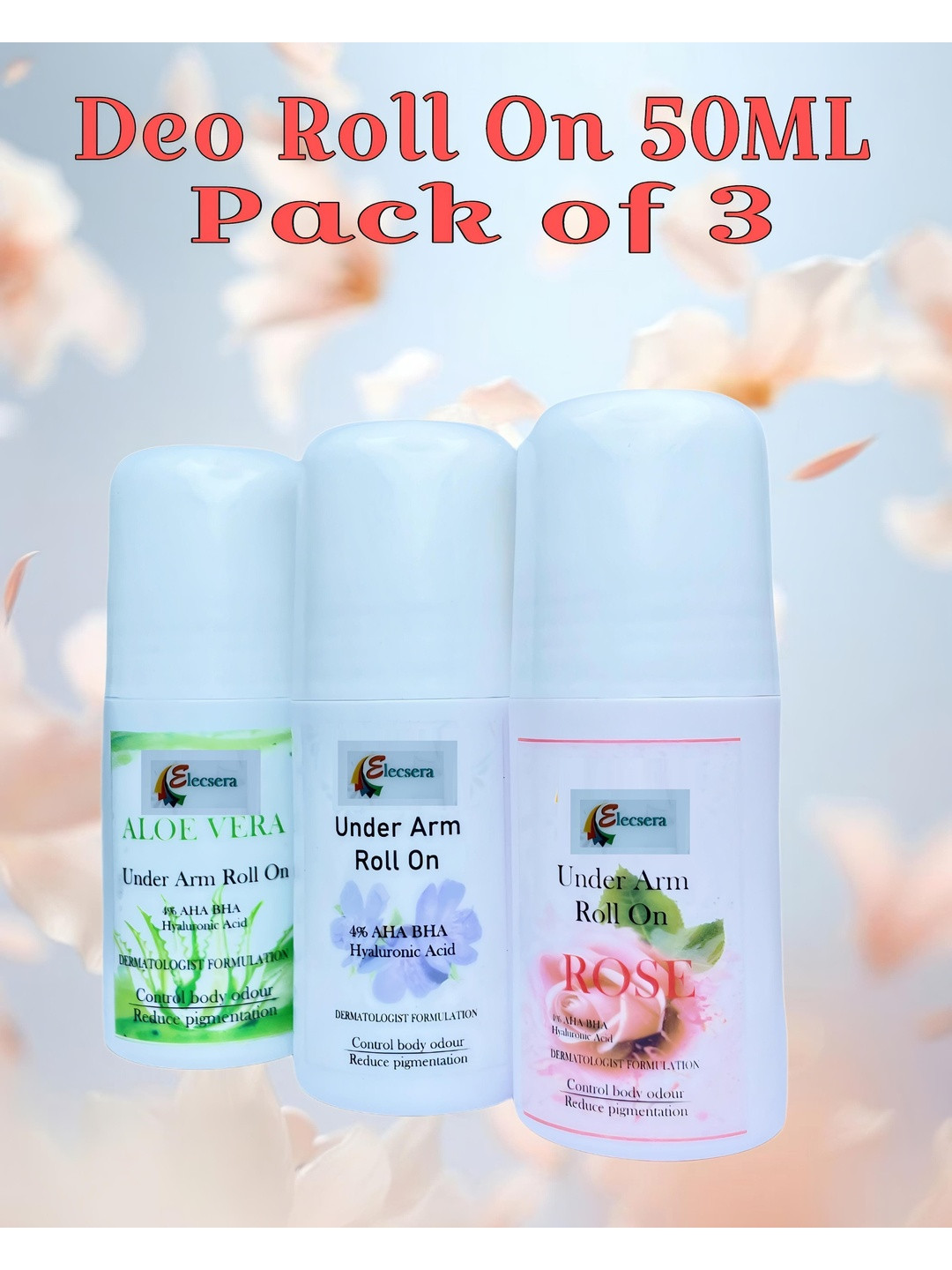 Elecsera Set Of 3 Long Lasting Freshness and 24 Hours Protection Roll-On - 50 ml Each