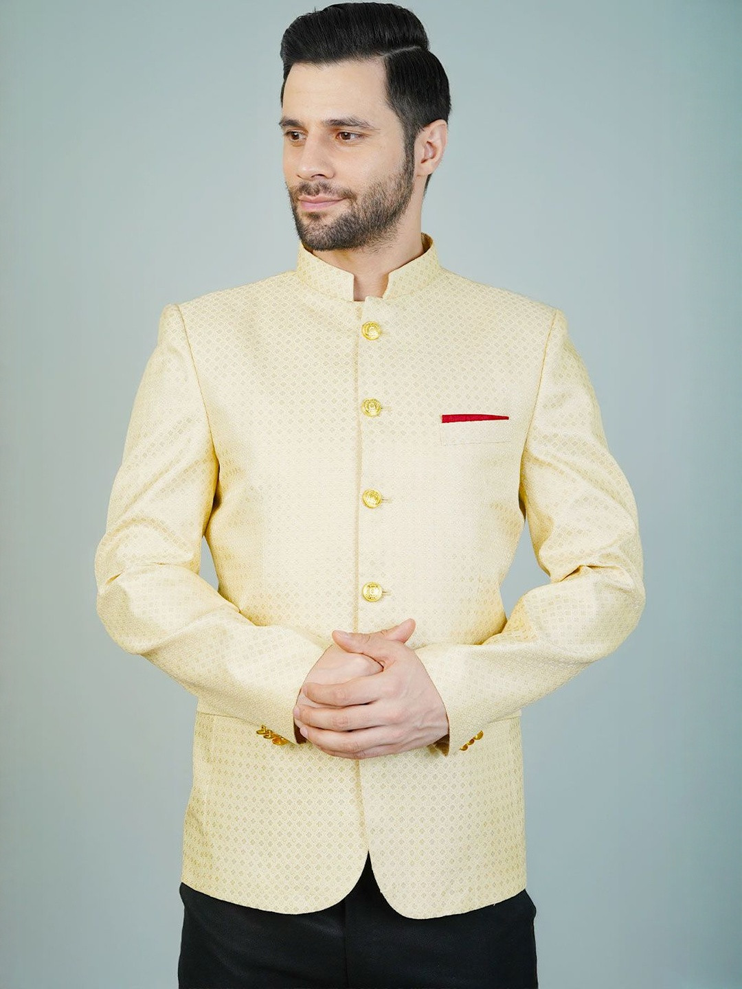 Wintage Banarasi Printed Mandarin Collar Jodhpuri Blazer