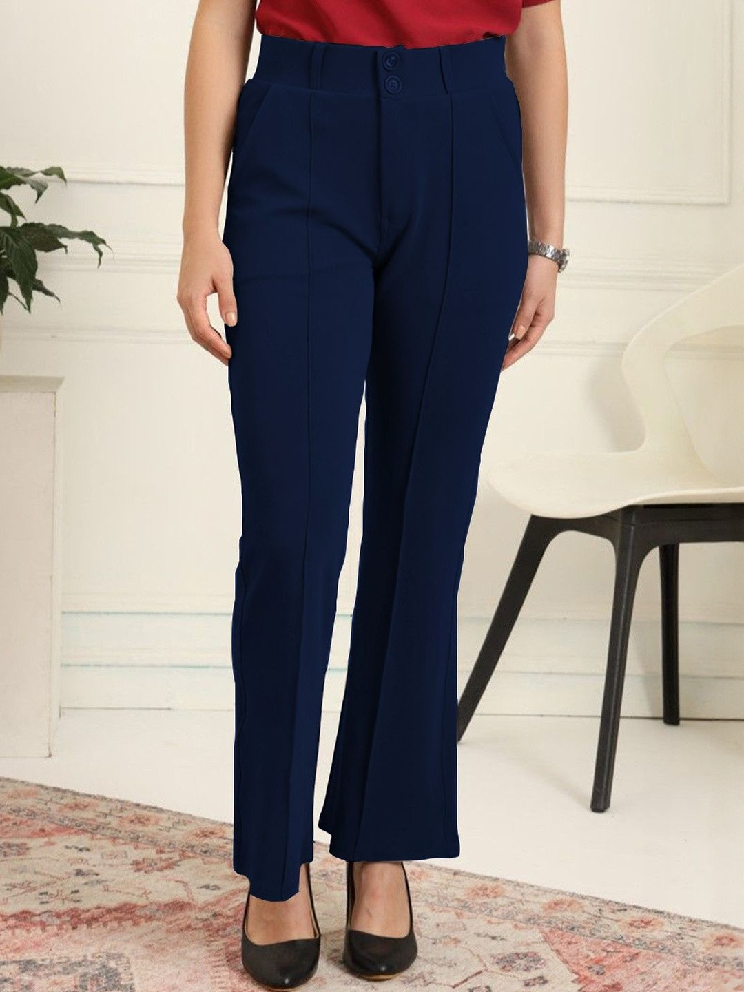 THE FAB FACTORY Women Solid Tapered Fit Mid Rise Trousers
