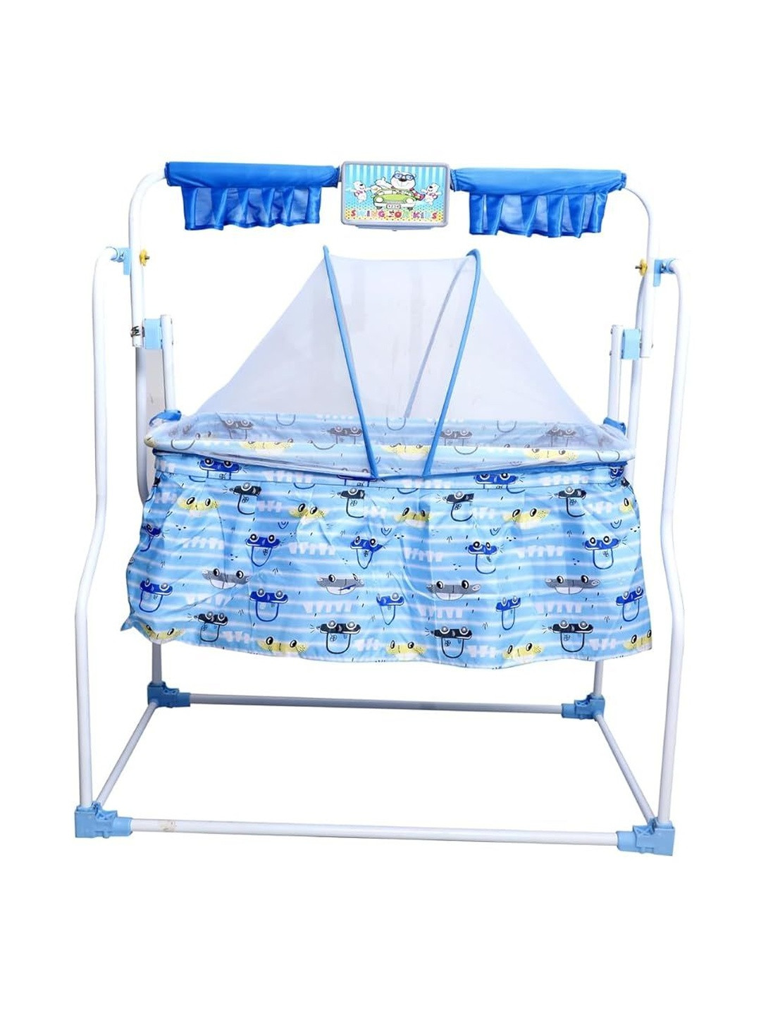 SWINGISH Kids Blue Printed Cradle with Mosquito Net