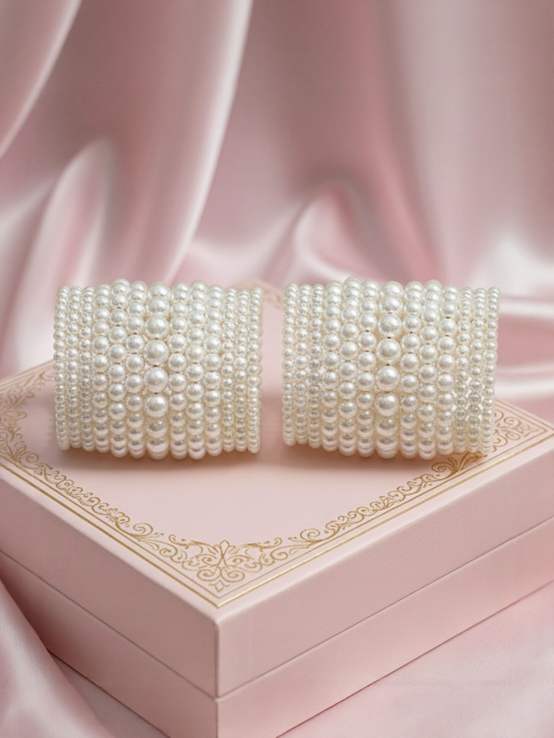 MANSIYAORANGE Set of 2 Stainless Steel Rhodium-Plated Pearls Multi-Layered Bracelets