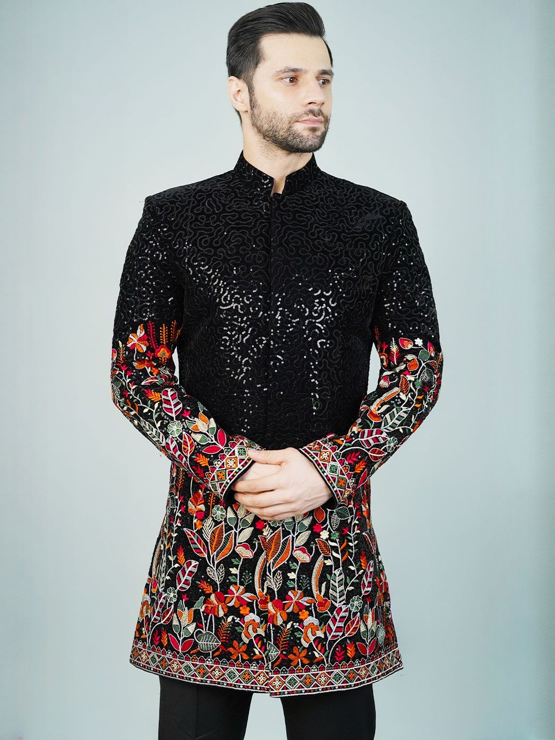 Wintage Self Design Sequinned Velvet Blazer